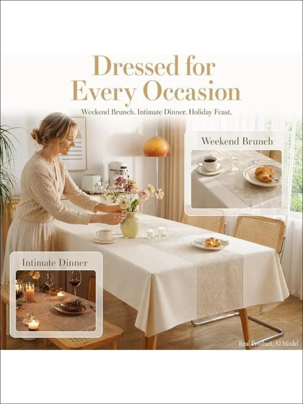 Faux Linen Rectangle Tablecloth Heavyweight Wrinkle Resistant Dining Cover